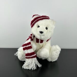 Russ Berrie Peppermint Polar Bear Teddy 8” White Red Winter Hat & Scarf Plush